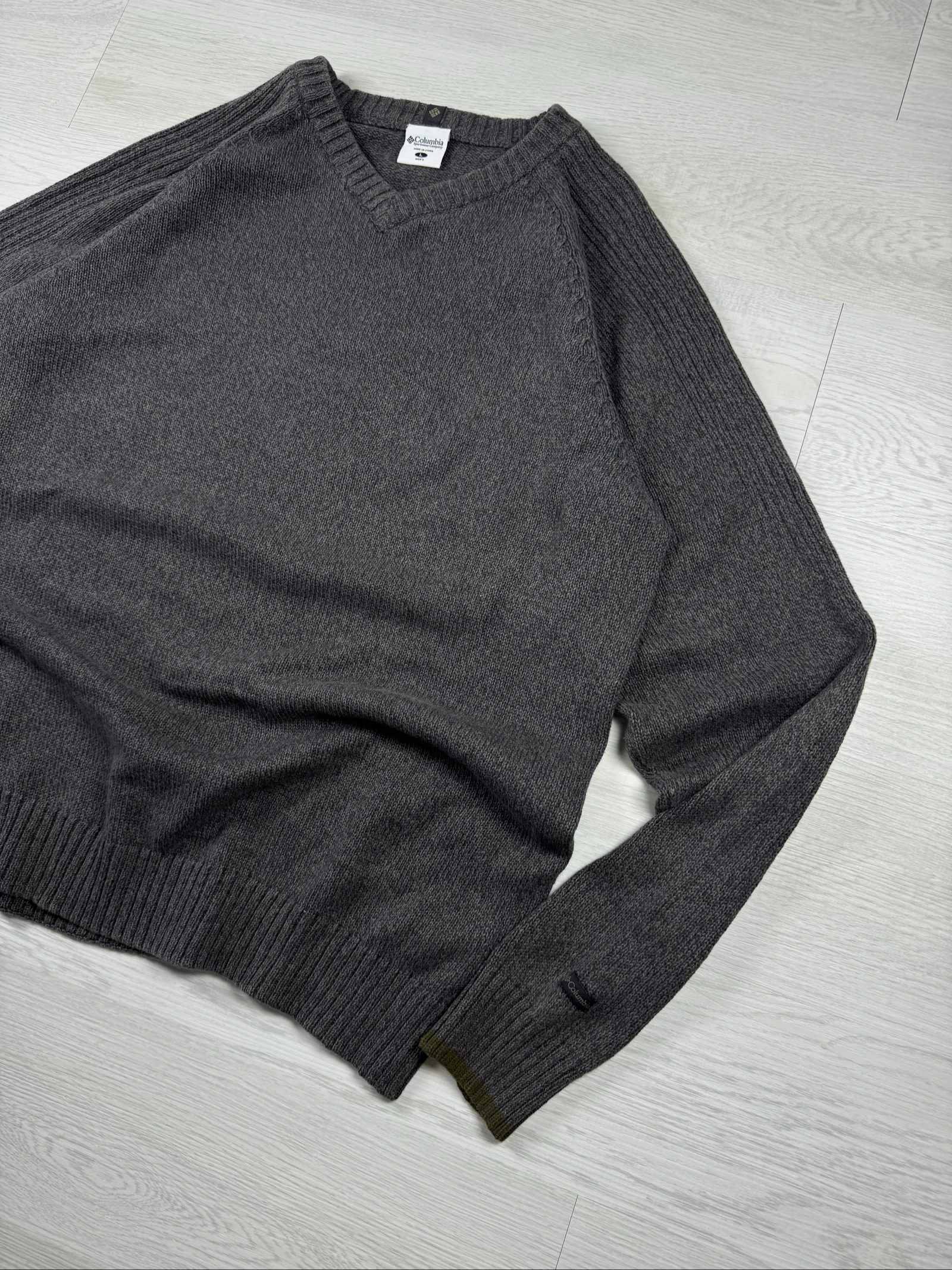 Columbia V-Neck Knit Sweater 100% Cotton Brown Men's Large Outdoor Vintage – photo 2